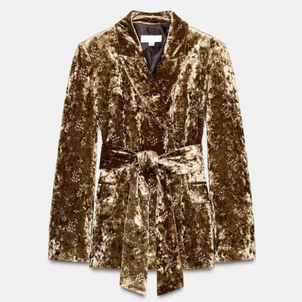 ZARA METALLIC THREAD VELVET BLAZER WITH BELT SIZE XL